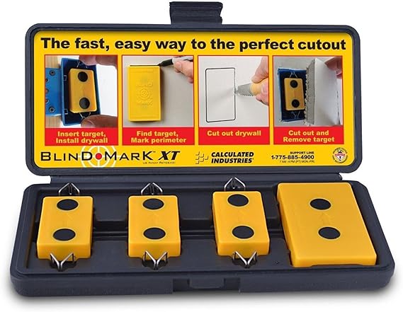Calculated Industries 8105 Blind Mark Drywall Electrical Box Locator Tool Powerful Rare-Earth Magnetic Targets (3) and Locator Kit | Powerful Rare-Earth Magnetic Targets, 3 Targets and Locator Included