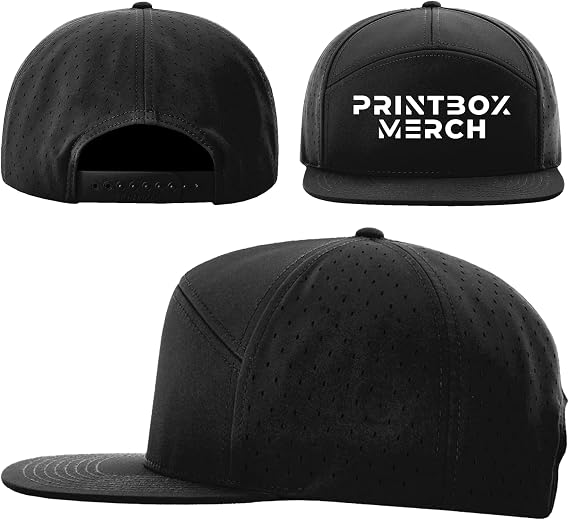 Embroidered Custom Hat, 7 Panel Flat Bill Cap,Add Your Logo or Text, Embroidery Snapback Cap, Water-Resistant, Adjustable Fit Black