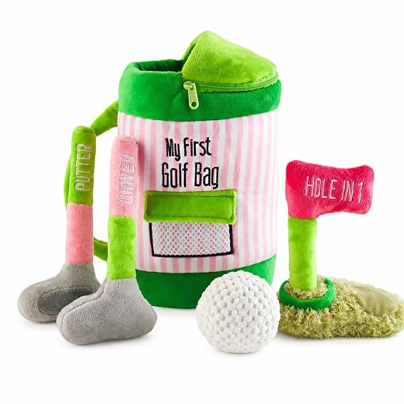 Mud Pie Pink Golf Plush Play Set, Baby Golf Bag Toy