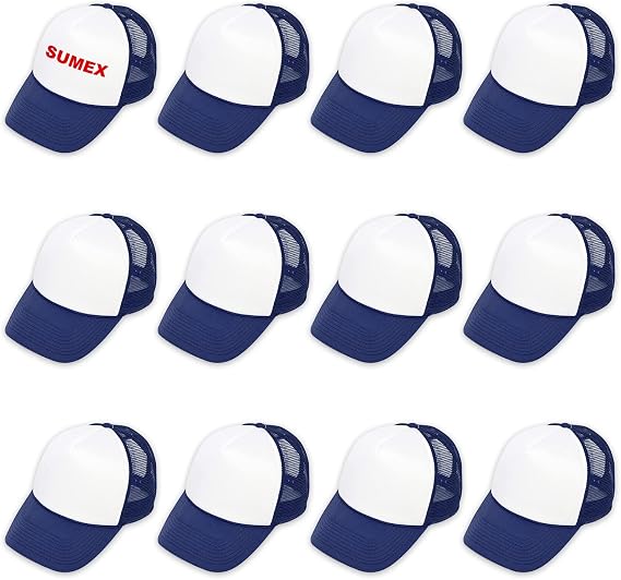 Sumex 12 Pack Sublimation Blanks Hats,Customized Polyester Mesh Cap with Adjustable Snapback Strap for DIY Baseball Cap