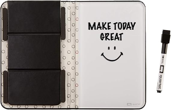 Quartet Portable Glass Dry-Erase Pad, 5" x 8", Closeable Cover, Kickstand, Desktop, White Board, Notepad, Travel, Black (Q090GDPB01)