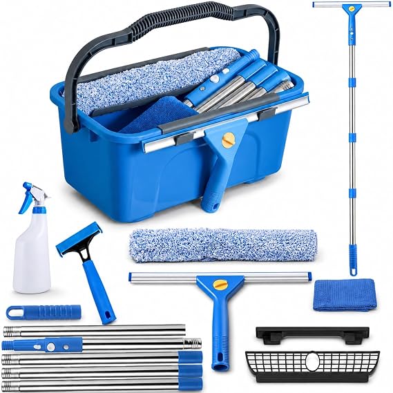Professional Window Cleaning Kit with 76" Pole,Bucket 3 Gallon,Streak-Free