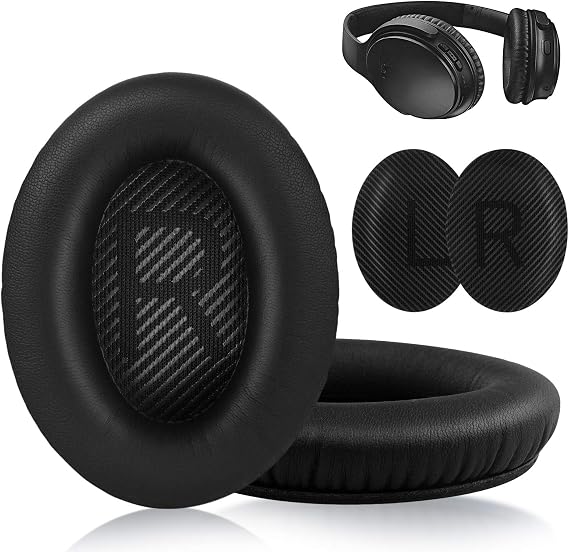 Bose Quiet Comfort için Yedek Kulak Pedleri 35 Kulak Yastığı Kiti Bose QC 35/35 II Kulaklıklar ile Uyumlu Protein Deri Hafıza Köpüğünden (Siyah)