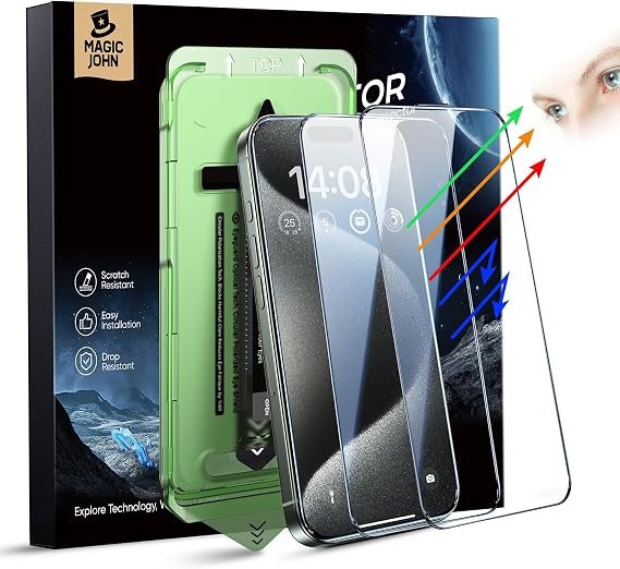 MAGIC JOHN 2PACK for iPhone 15 Pro Max Eye Protection Screen Protector