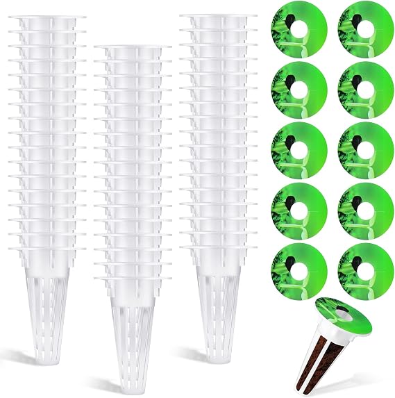 100 Pcs Hydroponic Grow Baskets and Seed Pod Label, 0.5 Inch, White | 0.5 Inch Grow Baskets,50 Hydroponic Grow Baskets & 50 Labels,Compatible with Hydroponic Growing System