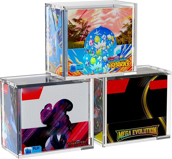 (3 Pack)Booster Box Protector Case, Acrylic Case with Sliding Magnetic Lid