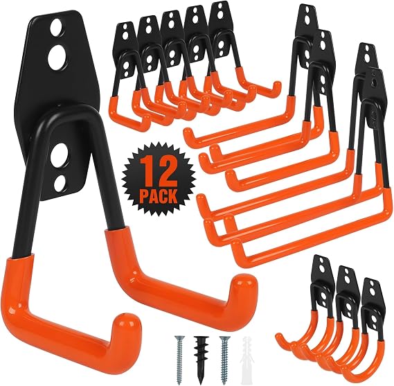 TVKB Garage Hooks Ladder Hooks for Hanging Heavy Duty Garage Organizer Wall Mount Metal Garage Storage Organization Tool Hanger Utility Rack for Garage Wall, Shed, Garden, Workshop