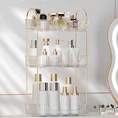 Bathroom Counter Organizer Countertop Storage, Multi-Purpose Makeup Organizer, Large Cosmetics Skincare Shelf Organizer, Perfume Organizer, Exquisite Vanity OrganizerTransparent,3-Tier