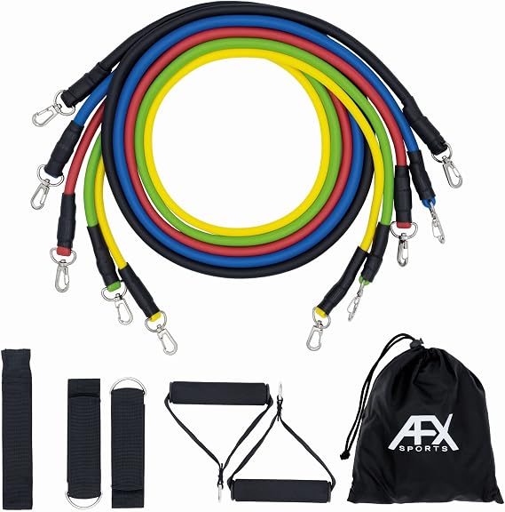 Exercise Resistance Bands Set, Fitness Stretch Workout Kit, 5 Tubes, 2 Foam Handles, 2 Ankle Straps, Door Anchor for Men Women, Home Gym Equipment, Yoga Pilates Physio