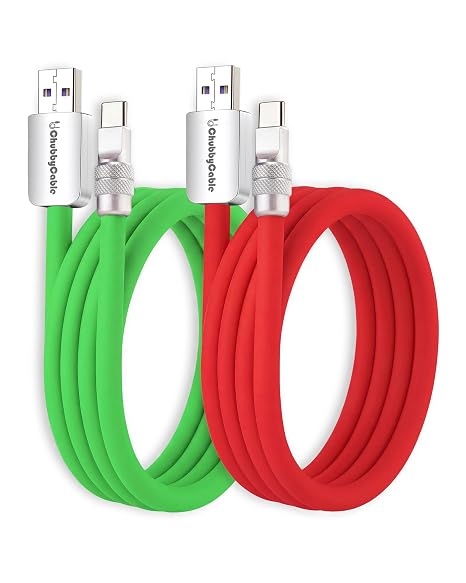 chubbycable 120W Silicone USB A to C Cable, 2 Pack, Green+Red, 6.6FT