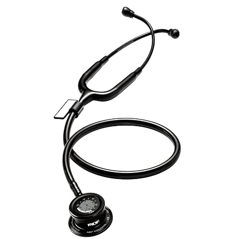MDF Instruments, Pulse Time 2-in-1 Digital LCD Clock and Single Head Stethoscope - Free-Parts-for-Life & - All Black (MDF740-BO)