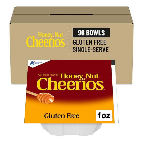 Honey Nut Cheerios Cereal, Gluten Free, Single Serve Bowlpak, 96 Ct