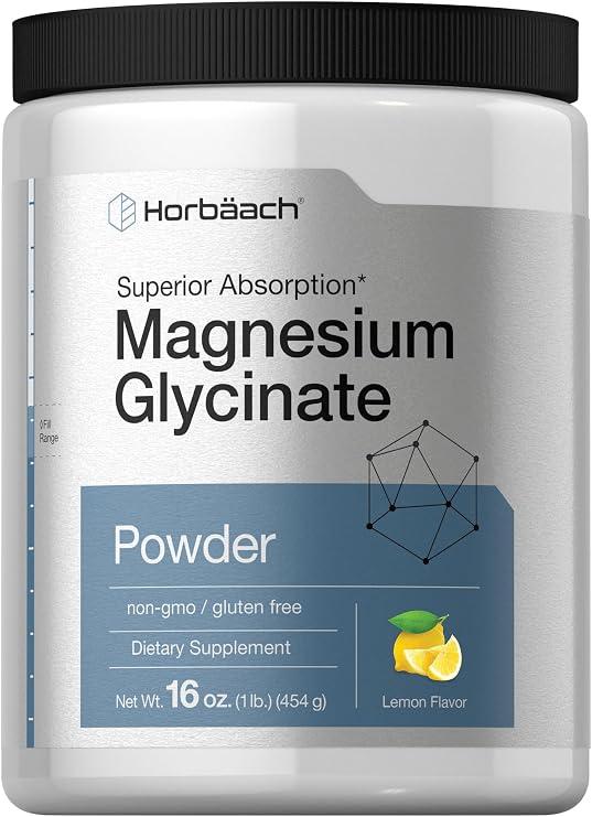 Horbaach Magnesium Glycinate Powder | 1 lb | Lemon Flavored | Superior Absorption | Non-GMO & Gluten Free