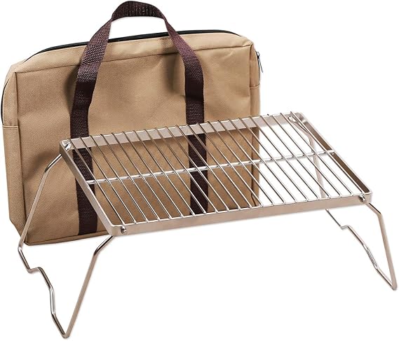 Campfire Grill 304 Stainless Steel Grate, Folding Camping Grill Heavy Duty with Carrying Bag, Medium