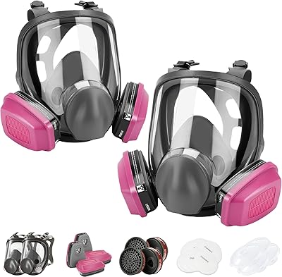 Full Face Respirator Mask with Filters - 2 Pack 6800 Gas Mask with 60921 & P-A-1 Activated Carbon Filter,Reusable Dust Mask Filter Against GasesDustOrganic Vapor,for Spray PaintSandingWelding