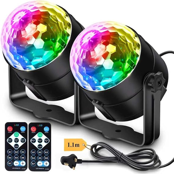 Apeocose 2-Pack Disco Ball Party Lights Sound Activated with Remote Control, 12 Modes Strobe Stage DJ Lights for Home Room Karaoke Dance Party Supplies Birthday Party Decorations White Elephant Gifts [Energy Class A]