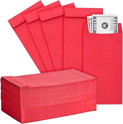Okuna Outpost Red Envelopes for Money - 3.5 x 6.5 in, 100 Pack, Paper - For Cash & Coins - Small Card & Offering Holders
