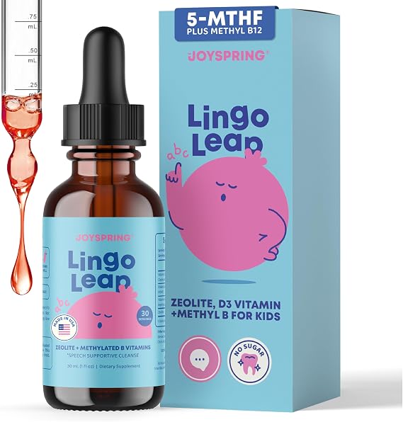 JoySpring LingoLeap Kids Methylfolate B9 Drops, Grape, 30 Servings | Active 5-MTHF, methyl B12 and zeolite, methylated support for daily wellness, no sugar or soy, smooth taste for daily use