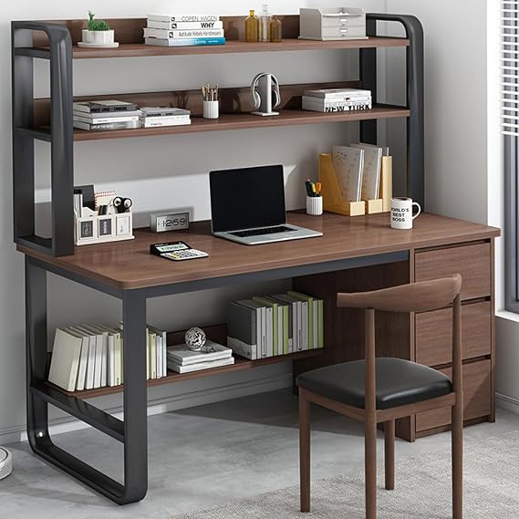 Computer Desk with 3 Drawers and Storage Shelves, Modern Writing Desk Study Table Laptop Workstation for Home Office(120cm, Brown)