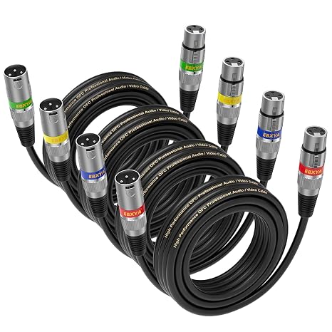 EBXYA XLR Microphone Cable 5m 4-Pack for Studio, Live & Phantom Power