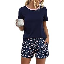 Litherday Womens Pyjamas Set Short Sleeve Cotton Summer Pjs for Women Nightwear Sleepwear Top and Heart Print Bottoms with Pockets