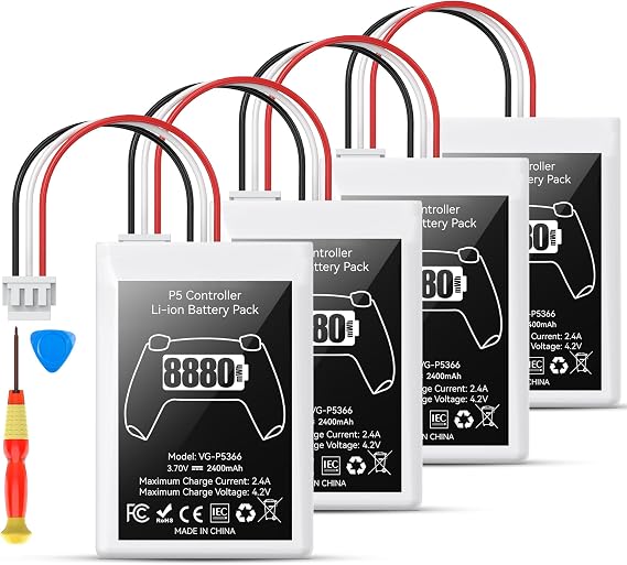 Kosker PS5 Controller Battery Replacement Kit Compatible with PlayStation 5 Original Controller, 8880mWh High Capacity PS5 Controller Battery with Extra Repair Tools Kit for Extended Gaming, 4 Packs