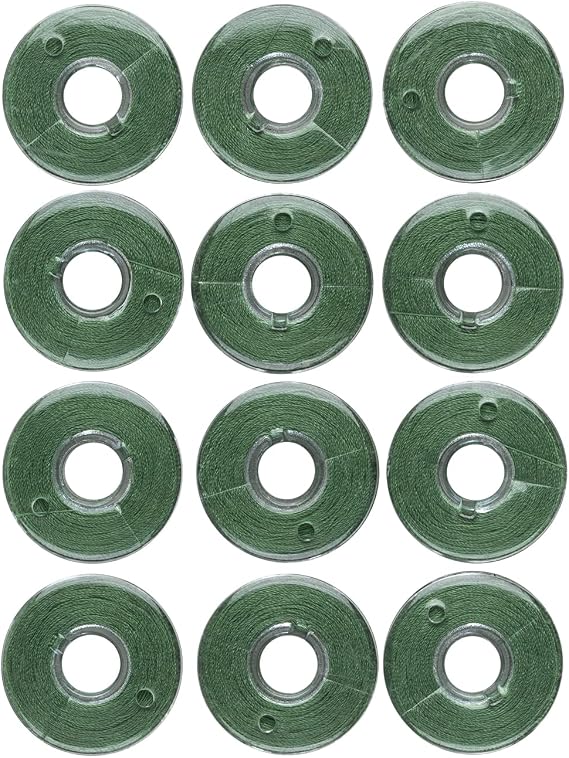Sew Great Sewing Machine Prewound Bobbin 60 Weight Polyester Thread 12-Pack #445 Fern Green