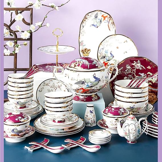 68 Tableware Bone China Ceramic Dishes Plate Wedding s Home Classical Dinnerware Combination Tableware Sets,