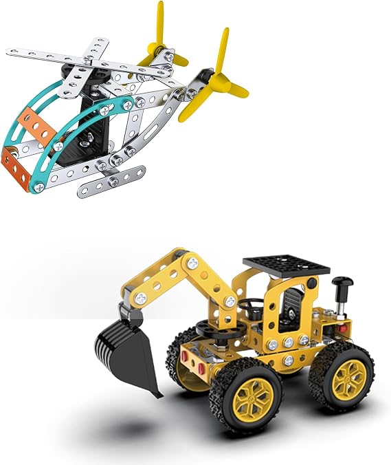 Building Sets Stem Assembly Metal 3-D Puzzle Excavator and Plane Model Car Building Kit Construction Set Toys Parent-Child Interaction Construction Sets Gifts for Kids 8-16 Blue…