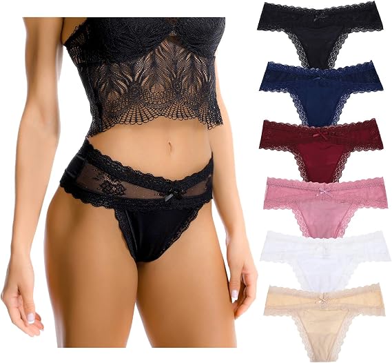 LEVAO Sexy Thongs for Women Lace Underwear Stretch Briefs Seamless Bikini Panties Multipack S-XL
