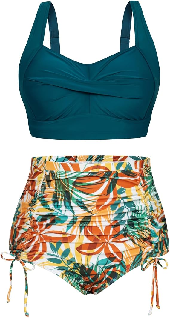 Hanna Nikole Plus Size Swimsuit for Women Two Piece High Waisted Bikini