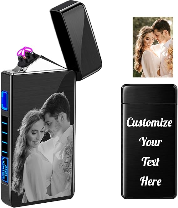 Custom Lighters with Pictures Personalized Photo Engraved Electric Lighter Rechargeable for Men Black