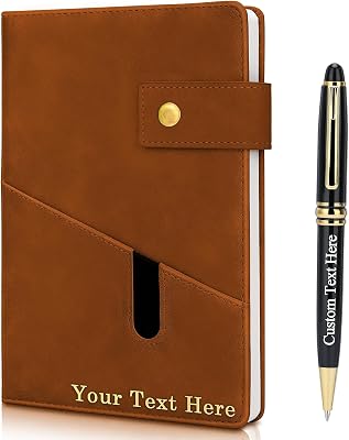 Personalized Journal Notebook, Custom Notebook with Pen Set,180 Pages, A5 Customized Lined Journals for Women and Men, Hardcover Executive Notebook, Daily Journal, Travel Diary- Brown
