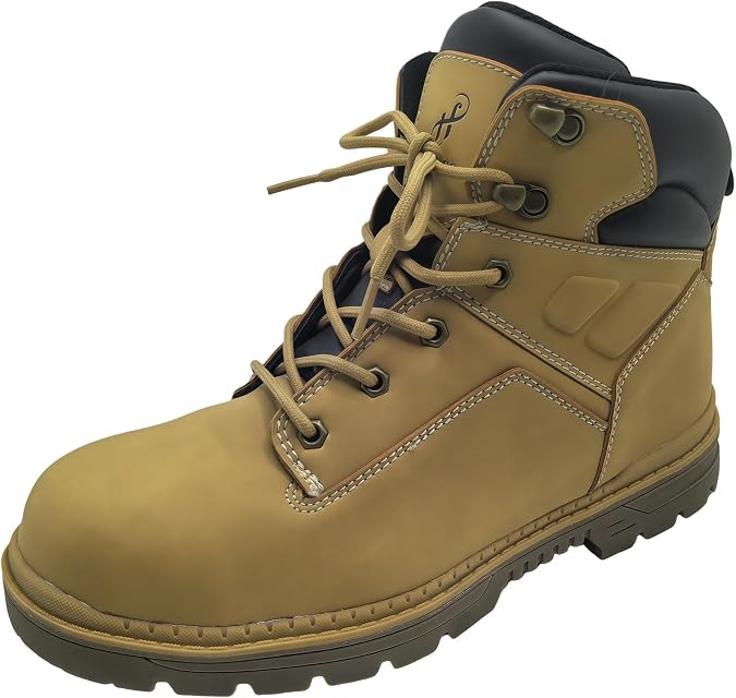 Water Resistant Work Boots Composite Toe Shoes Non Slip Construction Leather Boots Puncture Proof Indestructible Steel Toe Shoes Electrical Resistance Shoe Wheat