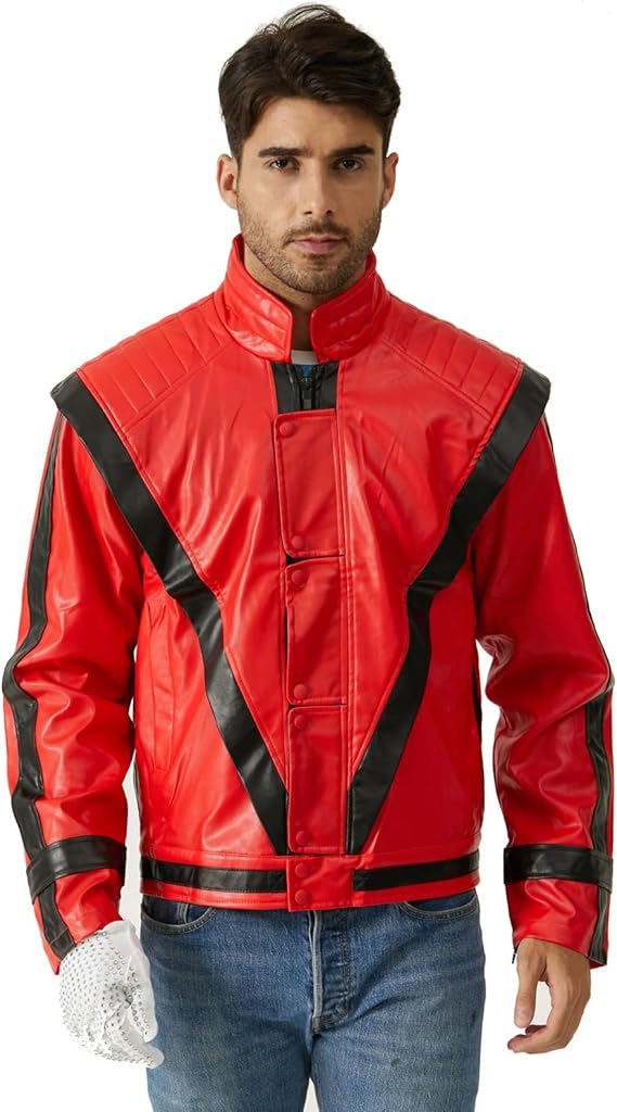 Men's Red and Black Leather Jacket Cosplay PU Coat