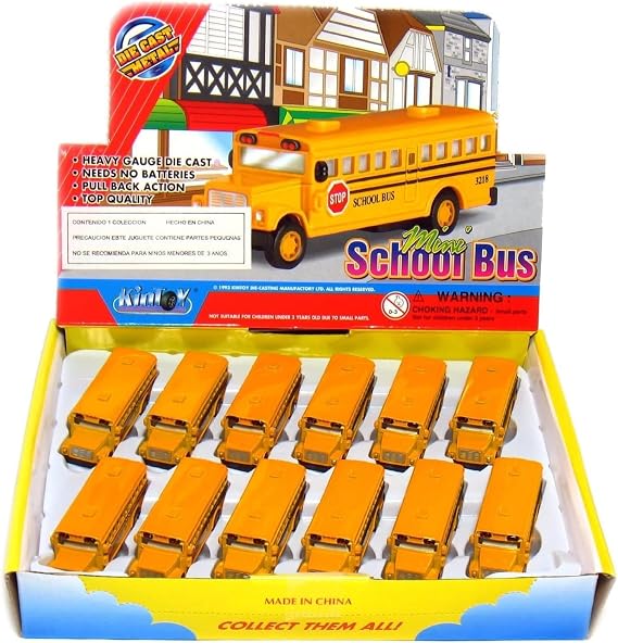 KiNSFUN Classic Mini School Bus 2.5 Inches Die Cast Metal Model Key Chain Box of 12