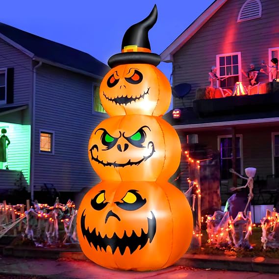 FunFanso 6 FT Halloween Inflatable Pumpkins Outdoor Yard Decorations, Blow up Pumpkins with Witchs Hat and Bright LED Lights, Spooky Stacked Pumpkins for Garden Lawn Porch Holiday Indoor Party Home