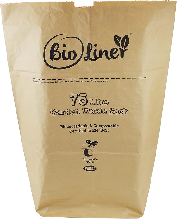 75 Litre x 10 Paper Garden Waste Sacks - Compostable & Biodegradable Liners - EcoSack 75L Bags with Composting Guide