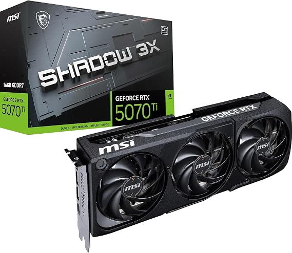 MSI GeForce RTX 5070 Ti 16G Shadow 3X OC 16GB GDDR7 (28Gbps/256-bit), PCIe 5, Boost: 2482MHz, HDMI 2.1b, DisplayPort 2.1b