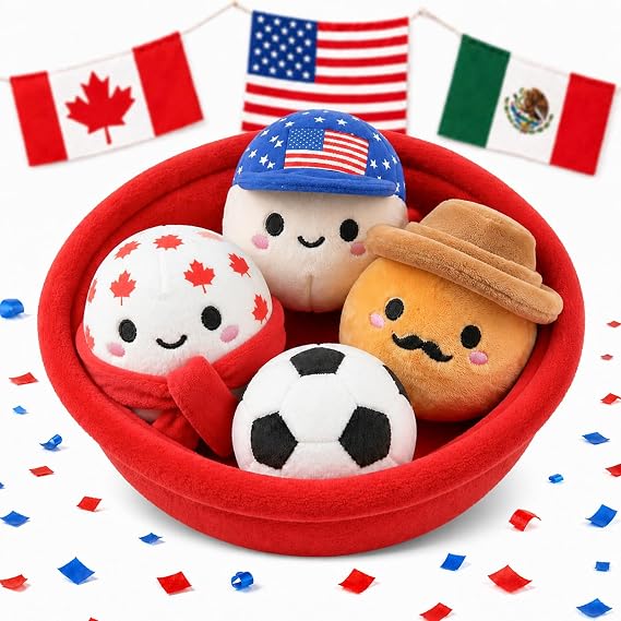 2026 World Cup Inspired Plush Set 3 National Characters + Soccer Ball Cute Soft Soccer Plush Toy for Room Decor, Family Fun, Game Day Parties, Kids Gift and Collectible Fan Merchandise