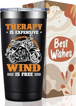 BIRGILT Motorcycle Gifts for Men, Women - Therapy Is Expensive Wind Is Free Motorcycle Gift for Christmas, Birthday - Cool Gifts for Motorcycles Riders, Biker, Lovers - 20oz Tumbler
