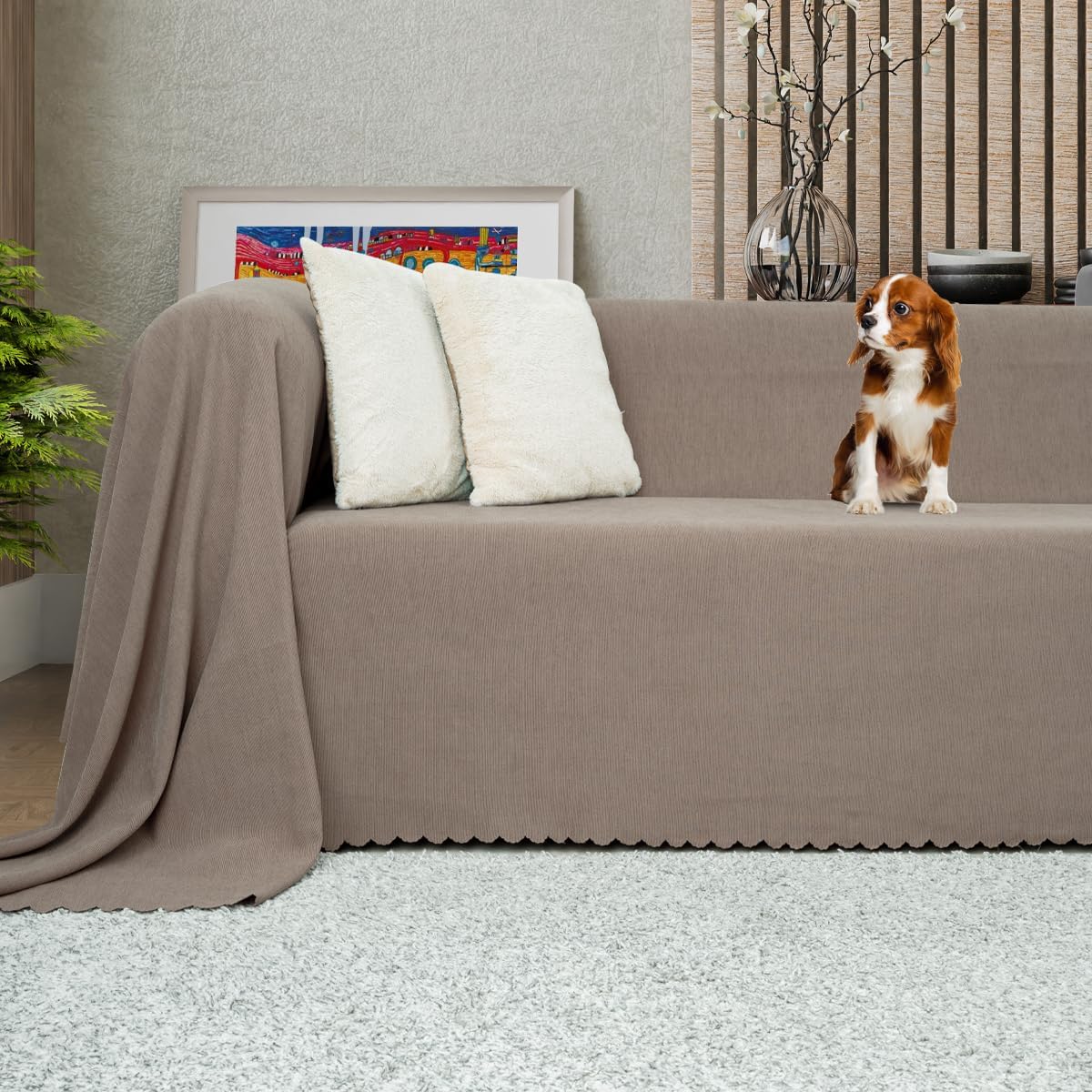 LATUDA CONCEPT Sofa Cover Chenille Anti-Slip Double Sided Sofa Bed Cover Sofa Shawl 175x300 - KAPUÇINO
