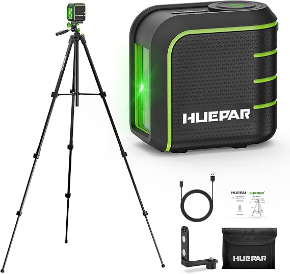 Huepar Self Leveling Laser Level with 60" Tripod U011G | USB-C, 10H Runtime, Green Lazer Leveler Tool, Magnetic Bracket, Pulse Mode, 165 ft, IP54 for Home DIY, Tile, Cabinet