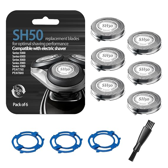 6Pack SH50 Replacement Heads for Series 5000 Shavers (Rounded Shape), Compatible with AquaTouch (S5/AT7xx/AT8xx) and PowerTouch (PT7xx/PT8xx) Models...