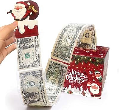 Christmas Money Box for Cash Gift Pull Out Surprise Box Gift Box for Money Parents Friends Kids Fun Cash Boxes Unique DIY Holiday Party Decor Supplies with Santa Holder Card & 30 PCS Transparent Bags