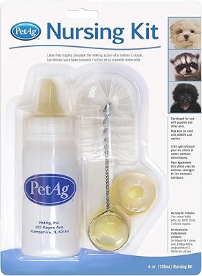 Pet-Ag Nursing Kit - 4 oz - Promotes The Natural Feeding of Liquids to Baby Animals - Each Kit Includes 4 oz. Bottle with Cap, 3 Nipples & Cleaning Brush