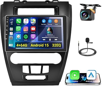 [464GB] Realdio Android 15 Car Stereo for Ford Fusion Mondeo Mustang 2009-2012 with Wireless CarPlay Android Auto, 10.1 Touch Screen Car Radio with WiFi GPS 32EQ Bluetooth5.0 FMRDS Backup Camera