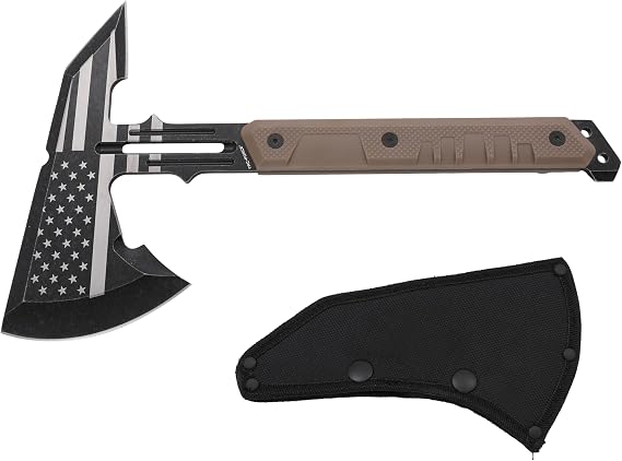 Tac-Force Tactical Tomahawk Axe with American Flag Design, 12 Inch Overall, Nylon Fiber Handle, Sheath Included, TF-2AXETN