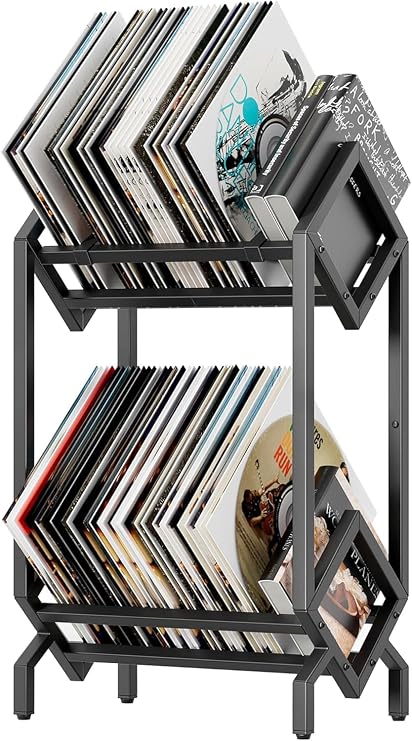 Vinyl Record Storage Holder CD Rack 12 inches Album Holder Metal CD Display Stand Holds up to 160-200 LP, Book and Record Album Storage and Organizer,Easy to Assemble (Double)