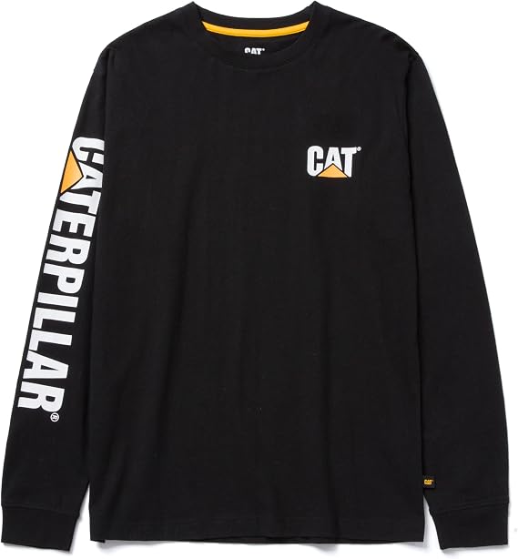 CAT Men's Men's Trademark Banner Long Sleeve T-Shirt T-Shirt | Center Back Neck Wire Management Loop, Cat Logos